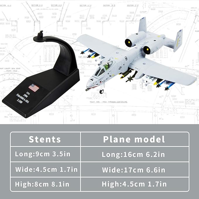 Lose Fun Park 1:100 A-10 Thunderbolt-II Warthog Diecast Airplane Model Metal Fighter Military Planes Model Airplane for Collection