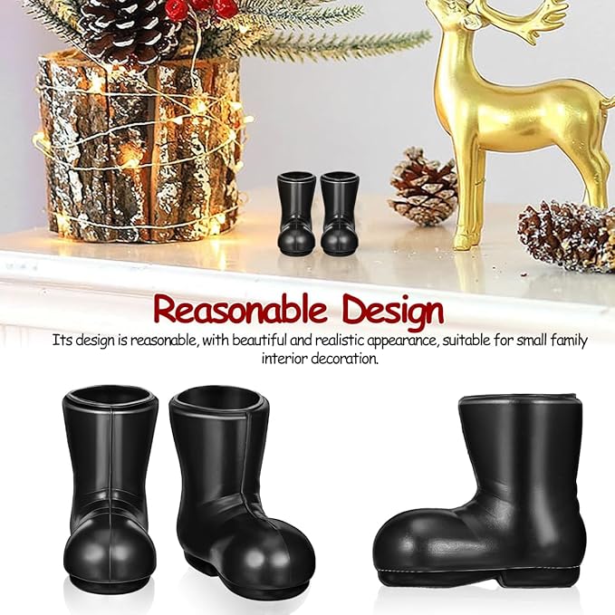 Miniature Christmas Boots Model - 12 Pcs Black Tiny Santa Claus Boots for Dollhouse Decor Plastic Santa Shoes Ornament Festival Desktop Decoration 1.18X1.06X0.51 Inch