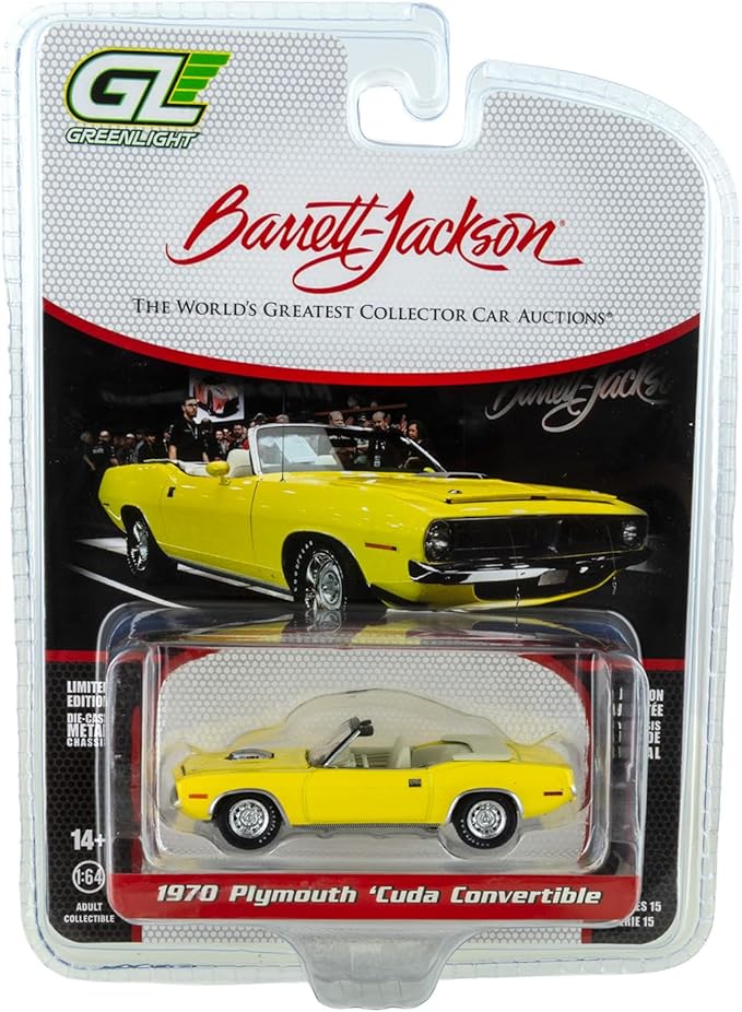 1970 Plymouth 'Cuda Convertible - Yellow (BJ Series 15) Diecast 1:64 Scale Model - Greenlight 37320E