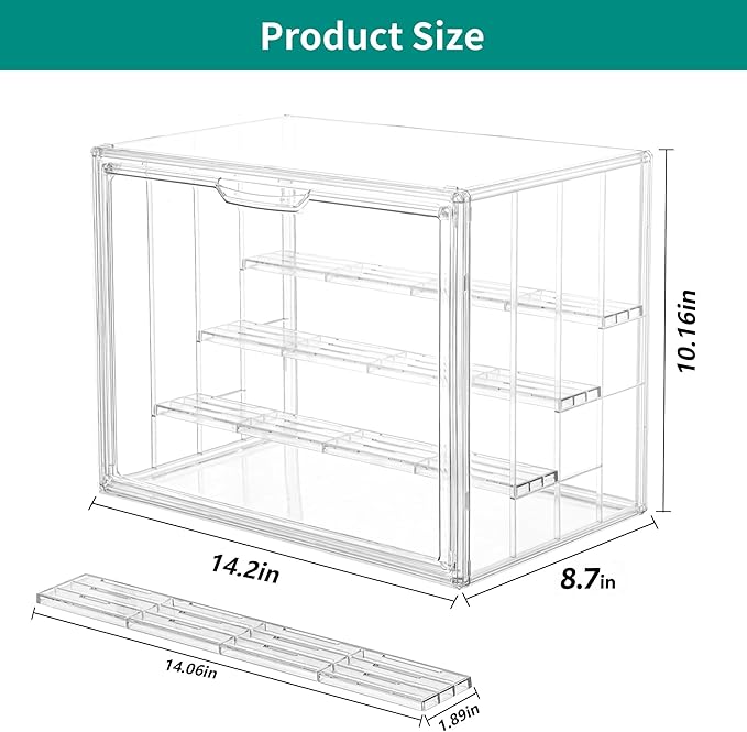 Attelite Acrylic Display Case Compatible with POP MART Labubu Display Case, 4 Tier Figure Clear Cases for Collectibles with 3 Adjustable Divider, 3 Pack Large Storage Box with Magnetic Door