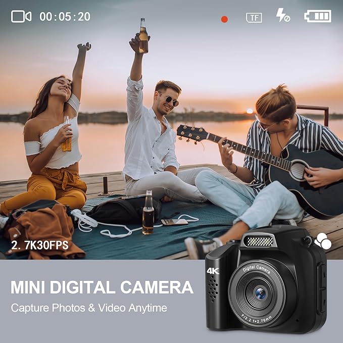 Mini Keychain Camera, 4K FHD Retro Digital Camera, Retro Snap Mini Digital Camera with Flash,Filters,Lanyard, Portable Video Recorder for Photo Video Travel Recording