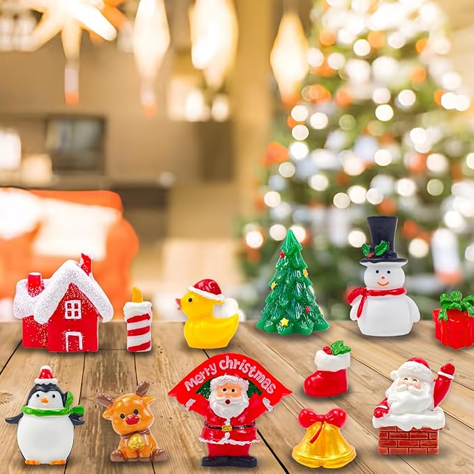 42 Pcs Mini Christmas Figurines Tiny Resin Santa Claus Snowman Xmas Miniature Figures for Holiday DIY Crafts Garden Micro Landscape Party Home Table Decor