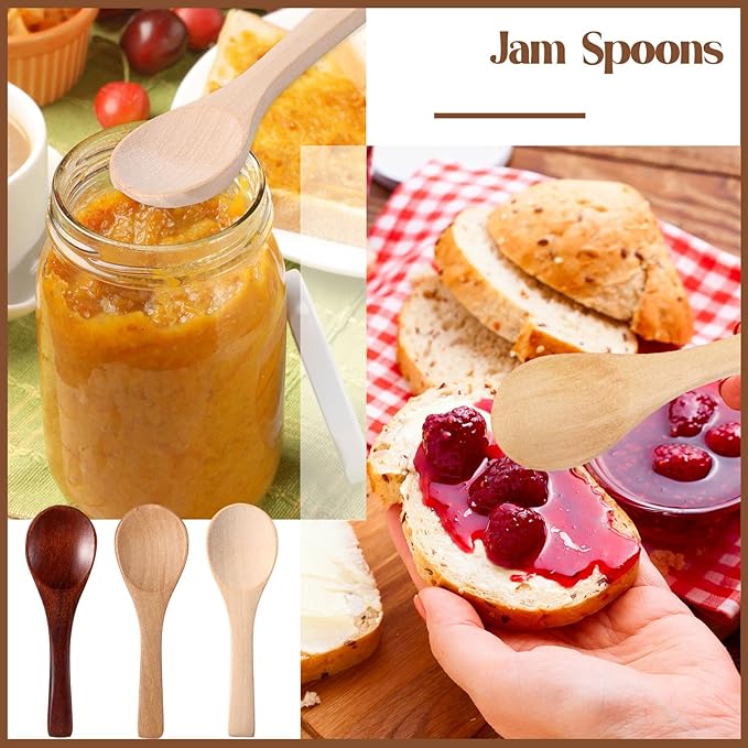 Boao 100 Pcs Small Wooden Spoons, 3.5'' L, Mini Wood Natural Tiny Spoons Wooden Little Teaspoons for Jars Sugar Creamer Honey Spices Salt Kitchen Supplies (Multiple Color)