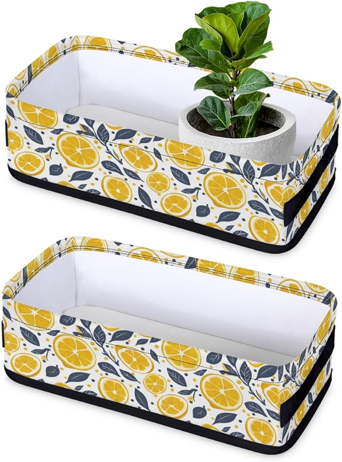 Lemon Leaves Print Bathroom Storage Baskets Waterproof Bathroom Counter Organizer Decorative Toilet Paper Storage Basket for Organizing for Bathroom Living Room Decor
