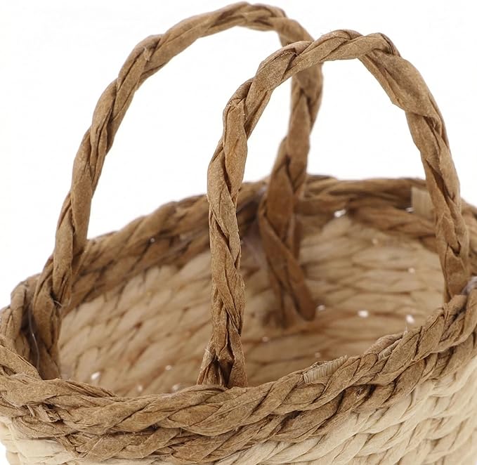 Totority Miniature Woven Basket for Dollhouse Realistic Handheld Prop for Home Decor Crafts and Photography Mini House Supplies Color