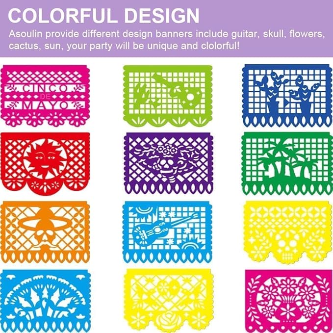 5PCS Mexican Party Decorations, 90FT Plastic Papel Picado Banner, Fiesta Party Decoration, Dia De Los Muertos, Day of The Dead Decorations, Cinco De Mayo Decor, Mexico Birthday Party Supplies