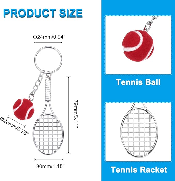 PATIKIL Tennis Keychain, Metal Tennis Racket Key Chains Sports Novelty Charm Pendant for Backpacks, Party Favor, Sports Fan