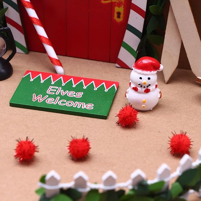 LOGOFUN 21pcs Miniature Dollhouse Christmas Scene Decoration Mini Fairy Door Gnome Tree Snowman Wreath Set for Xmas Decor