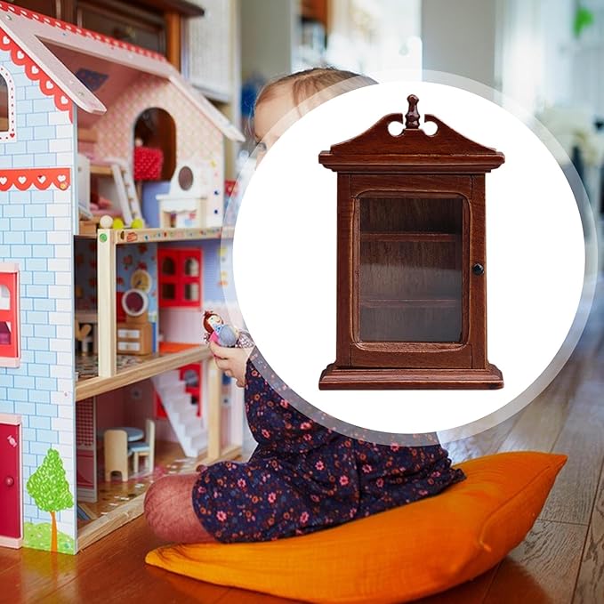 1:12 Scale Dollhouse Cabinet Simulation Accessories Toy Scenery Supplies Wooden Miniature Wall Shelf for Home Living Room