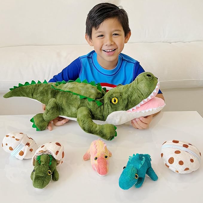 7Pcs Alligator Stuffed Animal, 23.6" Giant Crocodile Plush Toy with 3 Baby Crocodiles Plushies, Stuffed Alligator Gift for Kids on Birthday,Christmas or Baby Shower,Party Decorations