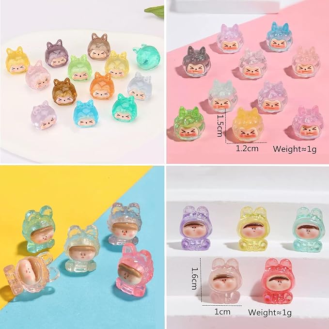 50 Pcs Mini Glow-in-The-Dark Resin Animal Blind Bags, Cute Bunny Mystery Bags Miniatures for Dollhouse Decoration, DIY Crafts, Dollhouse Accessories, Party Gifts, Kids Simulation Play