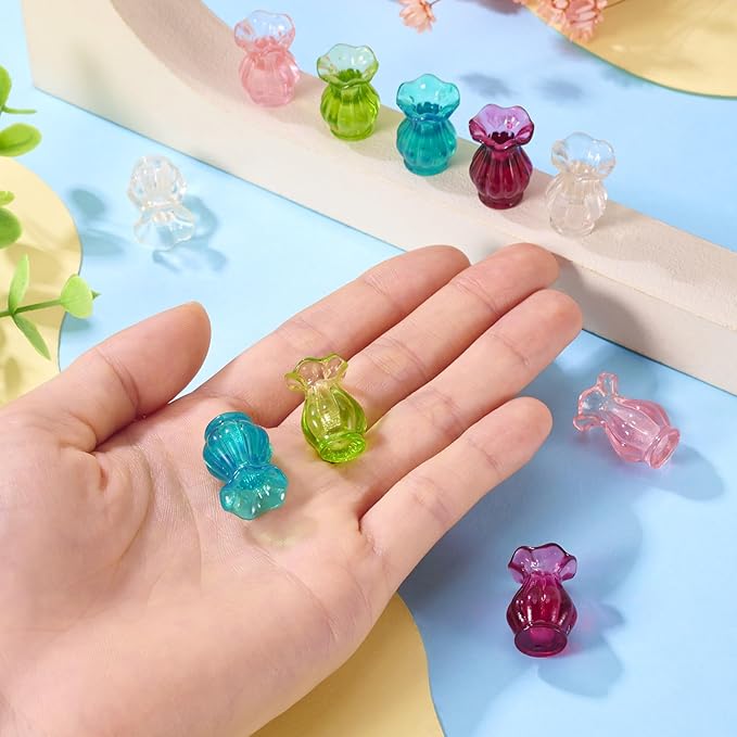10Pcs Resin Mini Vase Plants Flower Pots Miniature Dollhouse Accessories Furniture Ornaments for Desktop Tableware Prop Decorations Crafts for Adult Green Pink