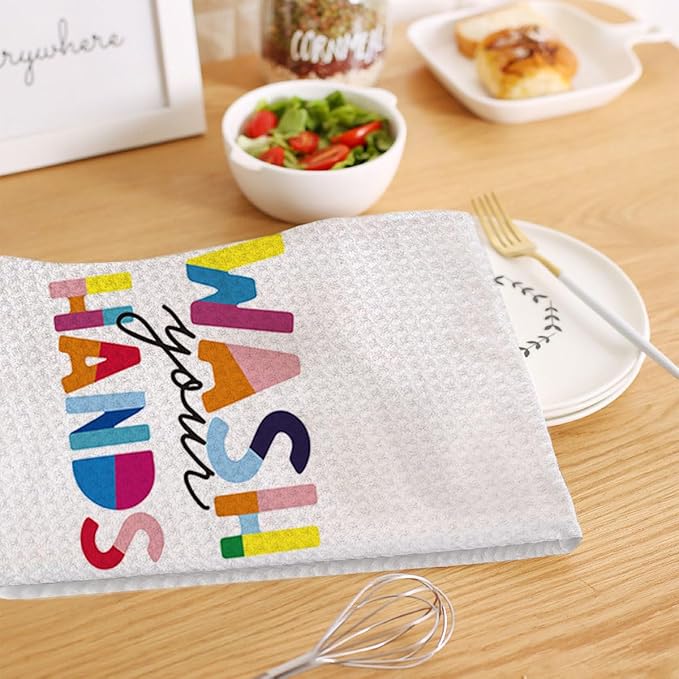 HIWX Kids Hand Towels,Wash You Hands Bathroom Hand Towels,Toddler Bathroom Decor,Boho Colorful Hand Towels for Bathroom Kitchen 16x24 Inches