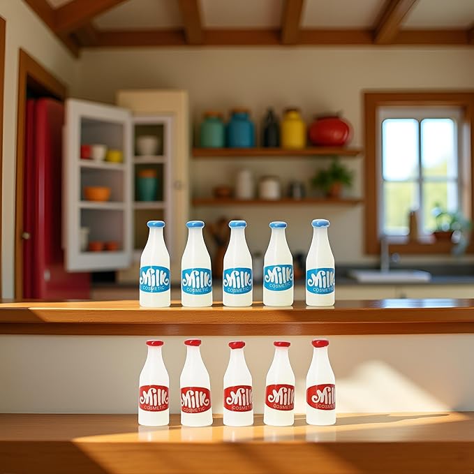 10 Pcs 1/12 Miniature Milk Bottles Dollhouse Decoration Accessories, Home Outdoor Decoration Model Living Room Scene Craft Displays