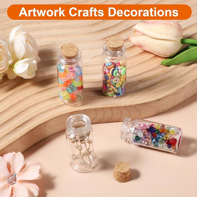 120 Pack 10ml Mini Plastic Bottles with Cork Stoppers, Small Empty Clear Plastic Jars for DIY Crafts, Wedding Favors, Spice & Sample Containers, Party Decor