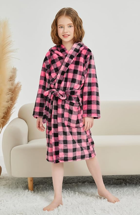 Boys Fleece Robe Hooded Toddler Soft Bathrobe Pajamas Sleepwear for Kids Girls 2-16 Years
