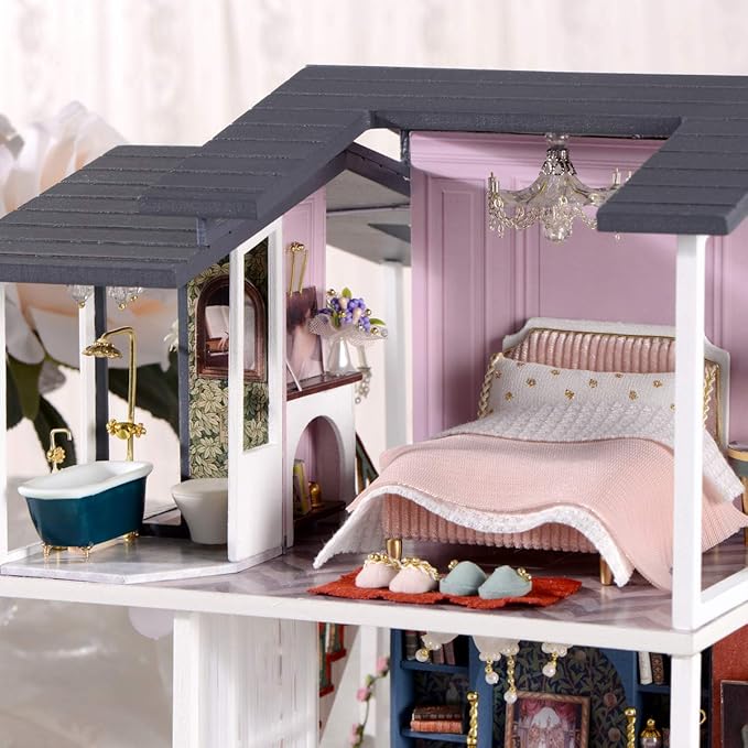 GuDoQi DIY Miniature Dollhouse Kit, Tiny House kit with Music, Miniature House Kit 1:24 Scale Monet Garden, Great Handmade Crafts Gift for Birthday Christmas Day