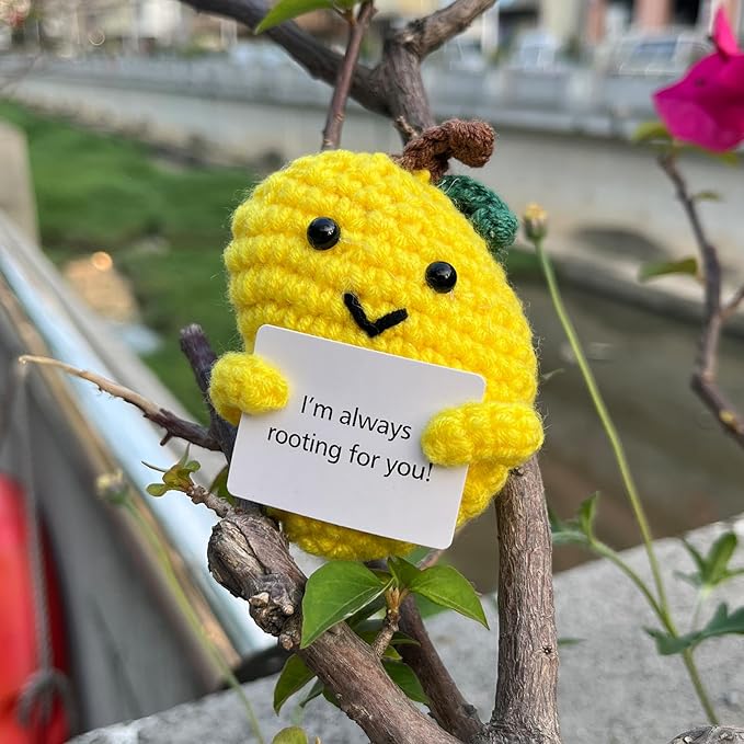 Emotional Support Mango Gifts Crochet, Positive Fruit Cute Funny Cool Office Desk Decor Decorations for Her Women Men (Mango-2)