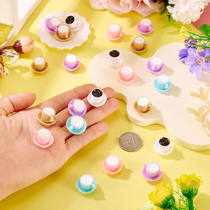 Cheriswelry 30Pcs Mini Resin Coffee Cups Imitation Food Drink Miniature Ornaments Kitchen Dollhouse Accessories 13.5x20.5mm for Micro Landscape Play Party Garden Decoration