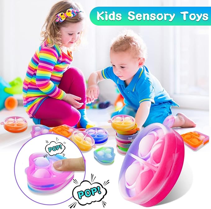 ONKULL Pop Fidget Keychain 30 Pack ,Mini Fidget Toys Bulk ,Sensory Toys for Kids ,Party Favors for Kids 4-8,8-12 Year ,Back to School Gifts for Classroom ,Valentines Goodie Bags Stuffers