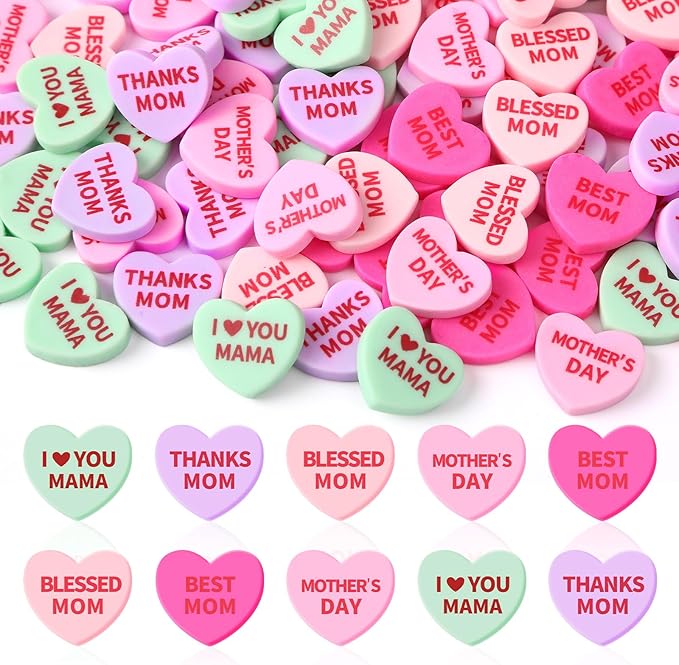 JUNEBRUSHS 120 Pcs Mothers Day Hearts Happy Mother's Day Mini Resin Heart Table Scatter Heart Confetti for Vase Filler Crafts Party Centerpiece Decorations