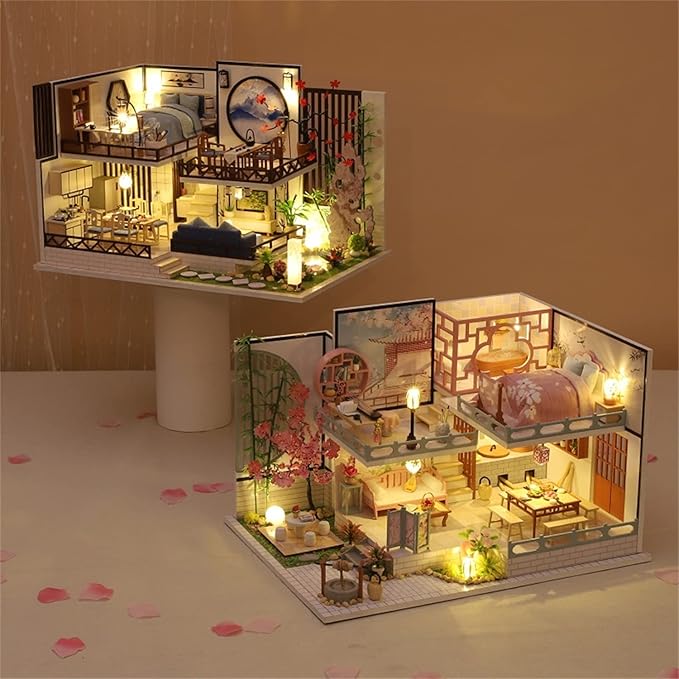 Kisoy Dollhouse Miniature with Furniture Kit, Handmade Chinese Style Loft DIY House Model for Teens Adult Gift (Yaqin Pavilion)