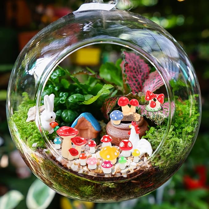 65 Pieces Mini Mushrooms Figurines Colorful Tiny Resin Mushroom Decor for Fairy Graden Craft Fake Mushrooms Moss Landscape DIY Terrarium Cake Topper Party Decoration Home Decor
