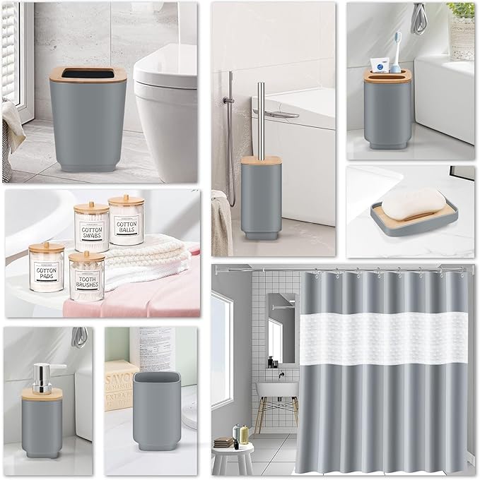 IMAVO Bathroom Accessories Set,Grey Bathroom Set,11 Pieces Bathroom Accessory Set,Trash Can for Bathroom Accessories Décor and Housewarming Gifts
