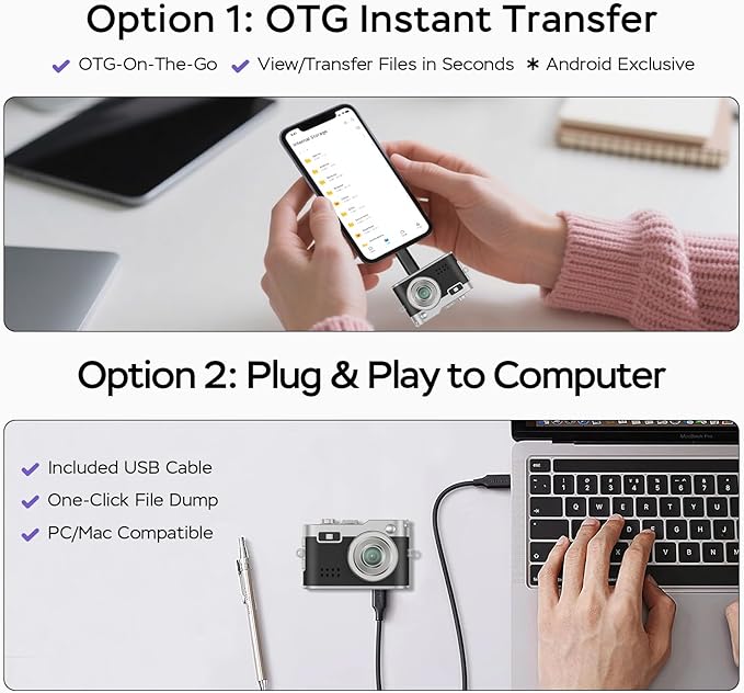 Mini Digital Camera, 1080P HD Tiny Retro Keychain Camera with 32GB Card, 0.96" Screen & OTG Adapter, Vintage Compact Micro Pocket Camera for Travel, Concert, Study Recording, Black