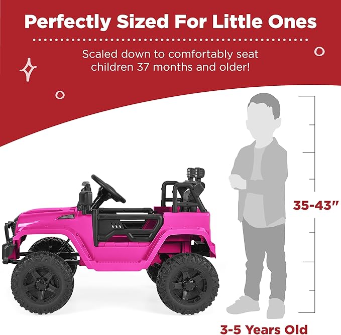 Best Choice Products 12V Kids Ride On Truck Car w/Parent Remote Control, Spring Suspension, LED Lights, AUX Port - Hot Pink