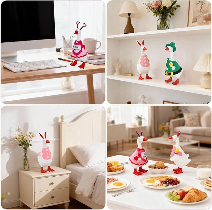 6 PCS 7 Inch Desk Goose Outfits, Valentine's Day, Easter and St. Patrick's Day Desk Goose Costumes Accessories, Spring Holiday Decor for Magnetic Desktop Goose Statues Office and Home Table