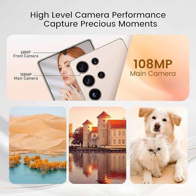 Bnjbmj I25 Ultra Flagship Killer Smartphone - Snapdragon 8 Gen 3, 16GB+512GB, Massive 6.99" FHD+ Display, 108MP+68MP Pro Cam, 7000mAh 2-Day Battery, Android 14, Includes Stylus Pen (Desert Titanium)