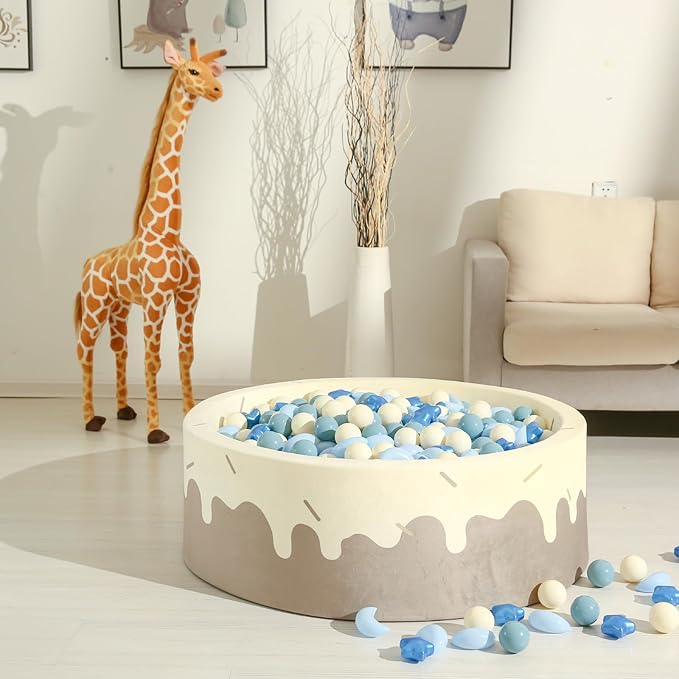 GOGOSO Ball Pit Balls Stars Moon Shapes Plastic Pitballs for Toddler Play Tent Baby Photo Props Kids Pool Water Toys Kiddie Pool Party Decor, Pearl Blue+Cream Blue+White,50PCS