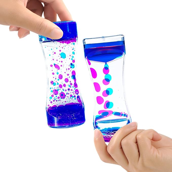 OCTTN Sensory Liquid Motion Bubbler Timers Set for Kids and Adults, 3 Pack Hourglass Different Shapes for Desk Décor Office, Sensory Play Toy