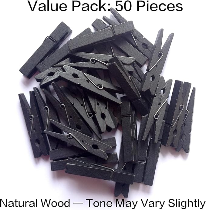 LWR CRAFTS Wooden Small Clothespins 1-7/8" 4.8cm 50 Pieces Per Pack (Black)