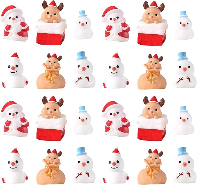 24 Pcs Christmas Mini Resin Figurines Set, Santa Snowman Miniature Ornaments for Dollhouses Home Christmas Decor and DIY Craft Projects