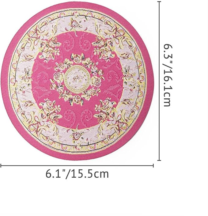 Odoria 1/12 Miniature Round Rugs and Carpet Dollhouse Decoration Accessories, Rose Red