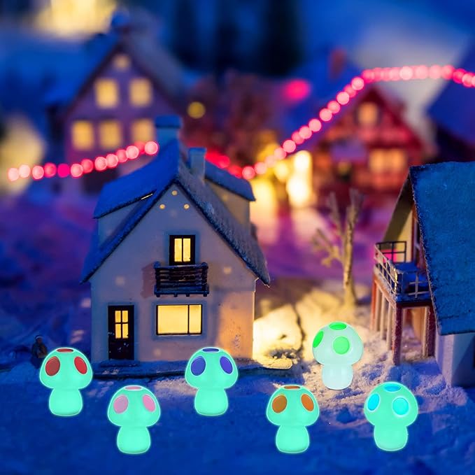 Queekay 50 Pcs Mini Resin Mushroom Luminous Tiny Mushroom Glow in The Dark Ornament for Dollhouse Garden Decoration DIY Craft Micro Landscape Aquarium Party Decor