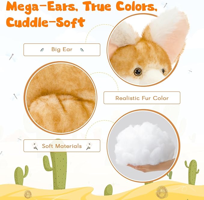 4Pcs Fennec Fox Plush Toy, Cute Soft Mother Fox Stuffed Animal with 3 Fennce Fox Babies, 17.4" Giant Zoo Animal Plushies for Kids, Huggable Stuffed Wild Animal Gift for Christmas Birthday