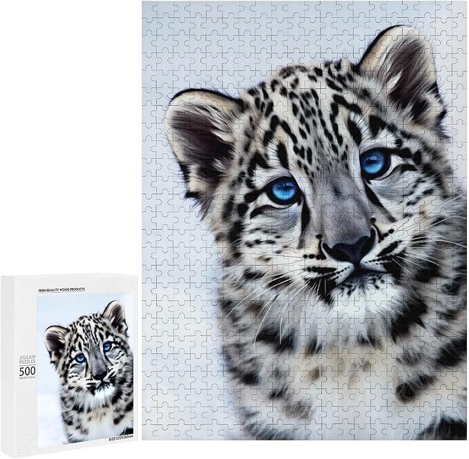 Jigsaw Puzzles for Adults 500 Piece - Cute Snow Leopard Wooden Puzzle,Funny Puzzles，Unique Gifts for Wall Art，Family Puzzle，Educational Games，Challenge Puzzles