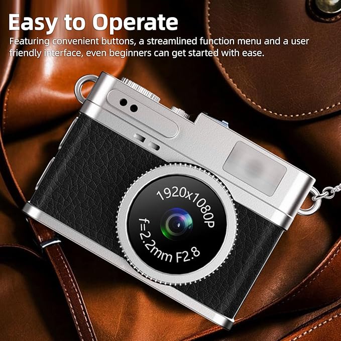 XUMIUZIY Mini Keychain Digital Camera, 1080P 2MP Compact Camera with 0.96 Inch HD Screen, Rechargeable Small Video Recorder with Keychain Neck Strap for Travel