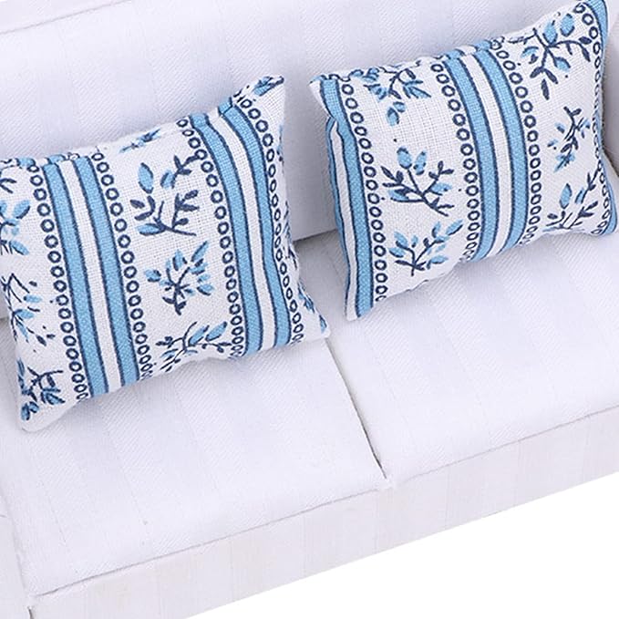 Dollhouse Furniture on 1/12 Scale of Miniature Sofa - Wooden Miniature Sofa Set with Cushions for Dollhouse Living Room and Bedroom Decoration Accessories(Two-seat Sofa with Cushions)