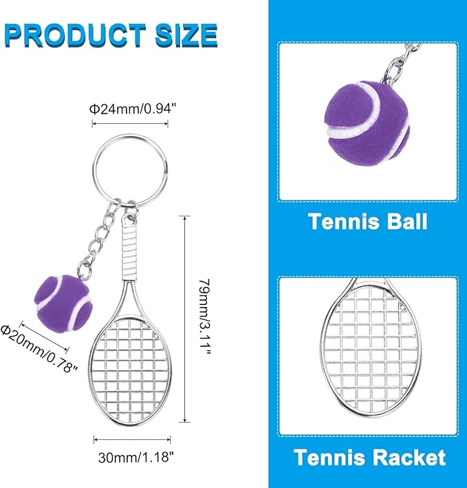 PATIKIL Tennis Keychain, Metal Tennis Racket Key Chains Sports Novelty Charm Pendant for Backpacks, Party Favor, Sports Fan