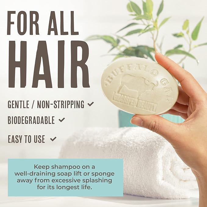 BUFFALO GAL MSM + Tallow Shampoo Bar – Hair Growth Solid Shampoo for Soft, Healthy Hair – pH Balanced, Sulfate-Free, Silicone-Free, Plastic-Free – Unscented