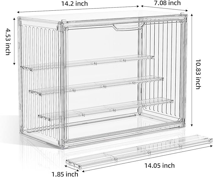 Clear Acrylic Display Case for Collectibles 4 Layer Hobby Figure Display Case Box with Shelves Stackable Figurine Display Shelf for Pop Mart Labubu, Car Model, Perfume, 2 Pack
