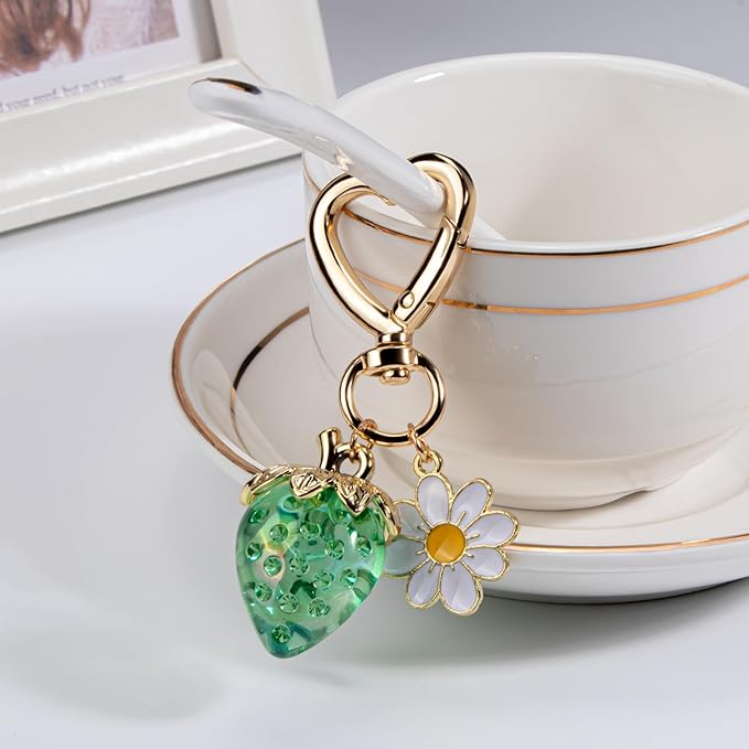 Wikavanli Cute Strawberry Keychain,Bag Charms,Kawaii Heart Flower Daisy Key chains Accessories Decor for Women Girls Purse
