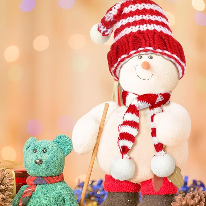 Geyoga 16 Pcs Mini Knit Doll Hat Valentines Day Small Santa Hat for Craft Winter Mini Snowman Hats and Scarf Tree Ornaments Snow Stripe Heart Wine Bottle DIY Decor Gifts