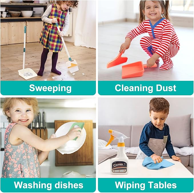 Coolplay 12pcs Mop and Cleaning Toys Set Kids Toddlers Pretend Play Broom Set, Detachable Broom Mop Dustpan for Kids Girl Toys