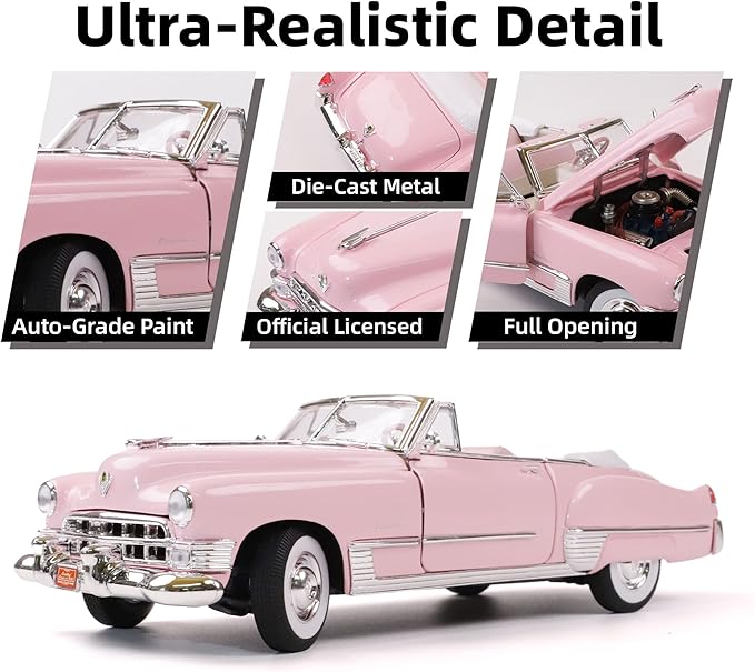 1949 Cadillac Elvis 1/18 Scale Die-Cast Metal Model Car with Opening Doors & Display Case - Premium Classic Vintage Collectible Car for Kids Men and Teens