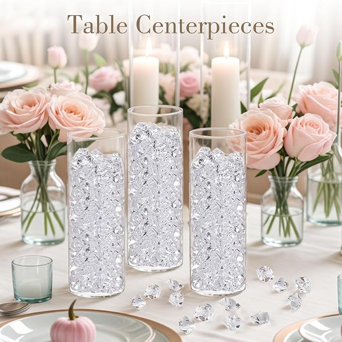DomeStar 1000PCS Fake Ice, Acrylic Fake Diamonds Vase Filler Plastic Gems Clear Rocks for DIY craft Table Scatter Decor
